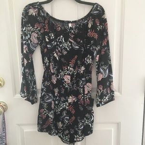 Long Sleeve Black Floral Romper